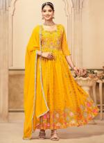 Georgette Yellow Festival Wear Embroidery Work Readymade Anarkali Suit